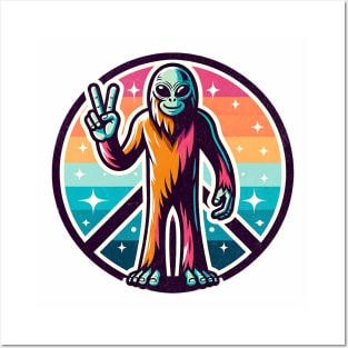 Retro Bigfoot Peace Sign Posters and Art